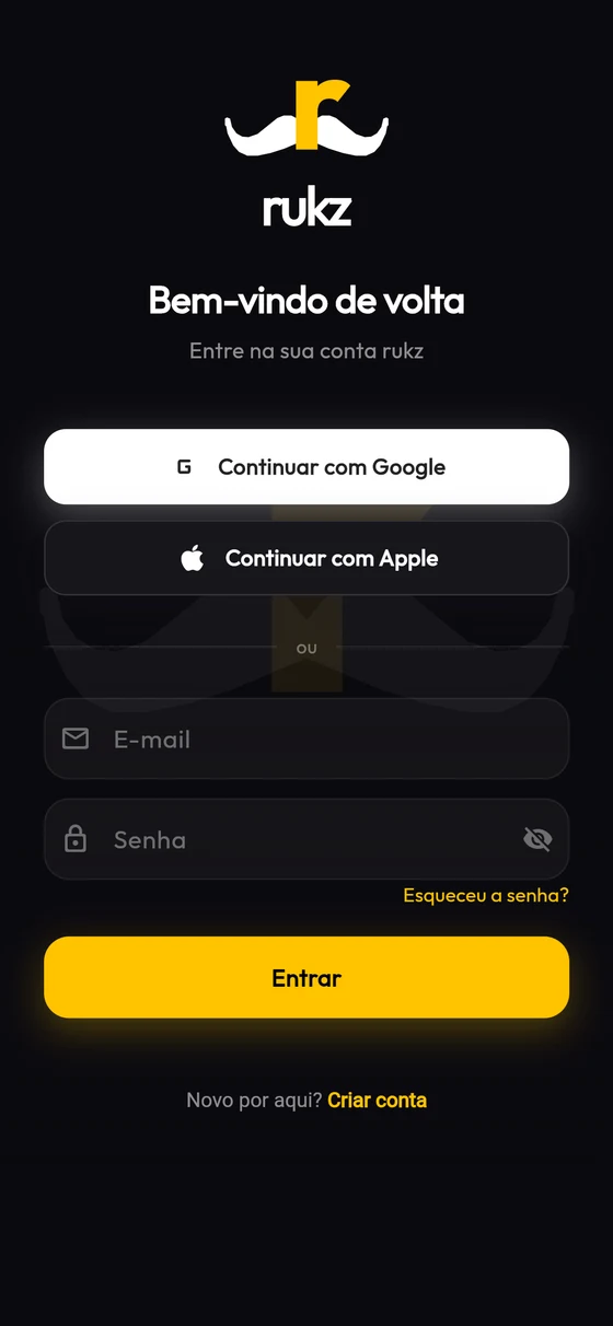 Tela de entrada do aplicativo rukz no celular